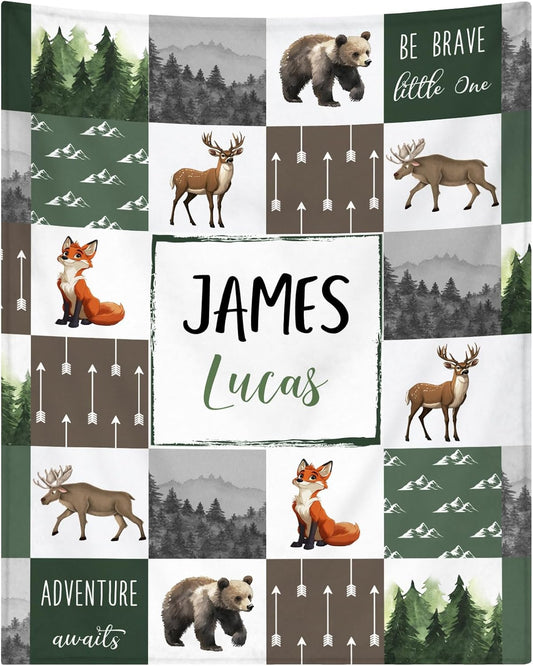 Personalized Baby Blankets for Girls | Custom Baby Blanket with Name for Kids | Woodland Animals-b