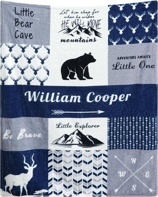 Personalized Baby Blankets for Girls | Custom Baby Blanket with Name for Kids | Woodland Animals-a