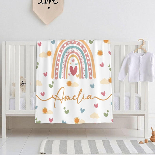 Personalized Baby Blankets for Girls | Boho Rainbow | Personalized Baby Girl Blanket with Name