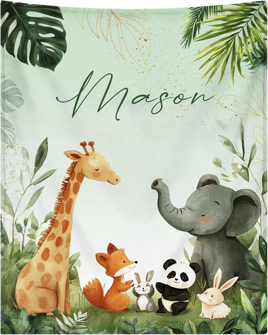 Personalized Baby Blankets for Girls | Custom Baby Blanket with Name for Kids | Woodland Animals-c