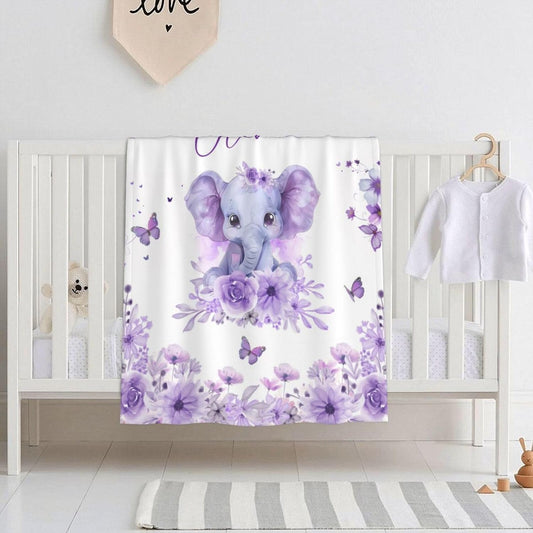 Personalized Baby Blankets for Girls | Custom Baby Blanket with Name for Kids | Purple Elephant