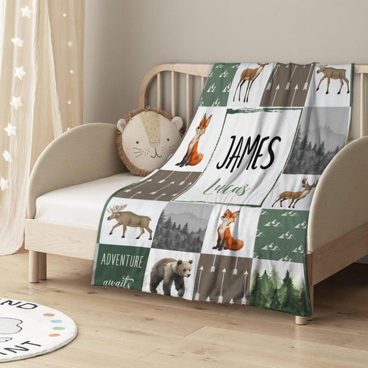 Personalized Baby Blankets for Girls | Custom Baby Blanket with Name for Kids | Woodland Animals-b