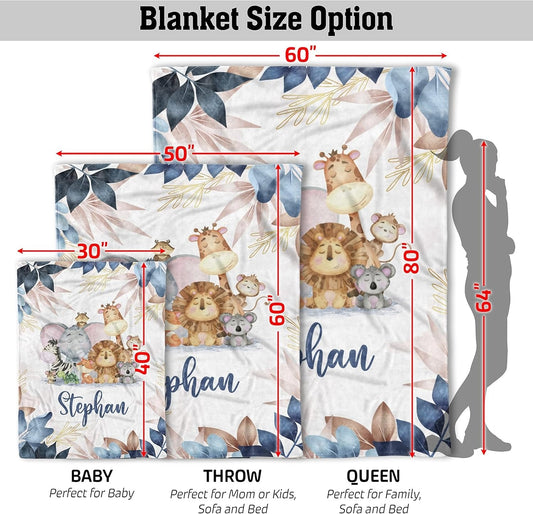 Personalized Safari Jungle Baby Blanket for Boys – Custom Name Gift