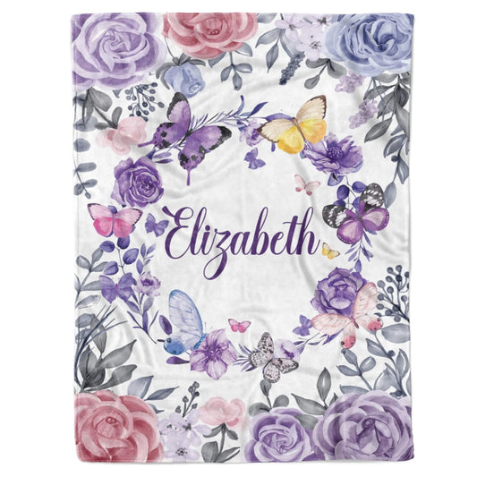 Personalized Baby Girl Blanket with Name – Custom Butterfly & Floral Design in Soft Fleece for Newborn Gift