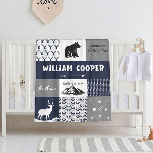 Personalized Baby Blankets for Girls | Custom Baby Blanket with Name for Kids | Woodland Animals-a