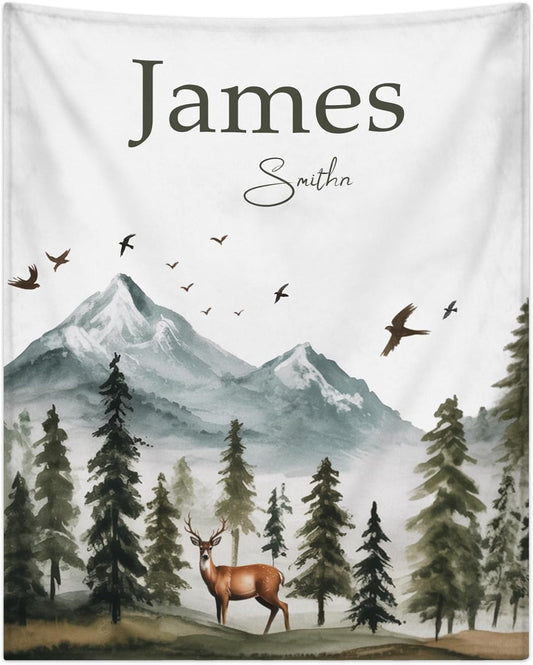 Personalized Baby Blankets for Girls | Custom Baby Blanket with Name for Kids | Woodland Animals-f