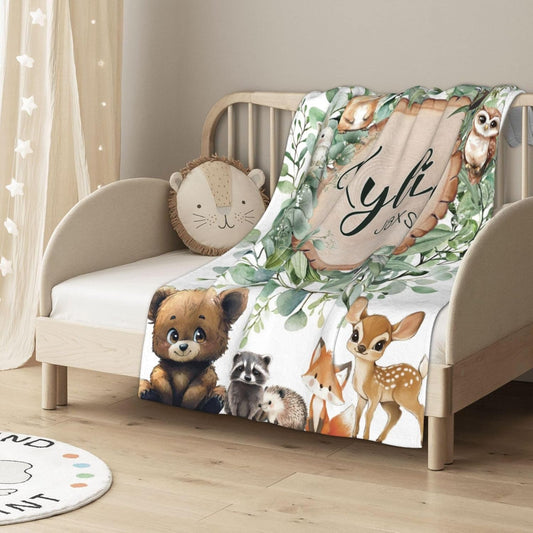 Personalized Baby Blankets for Girls | Custom Baby Blanket with Name for Kids | Woodland Animals-d