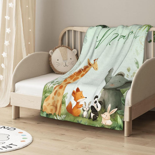 Personalized Baby Blankets for Girls | Custom Baby Blanket with Name for Kids | Woodland Animals-c