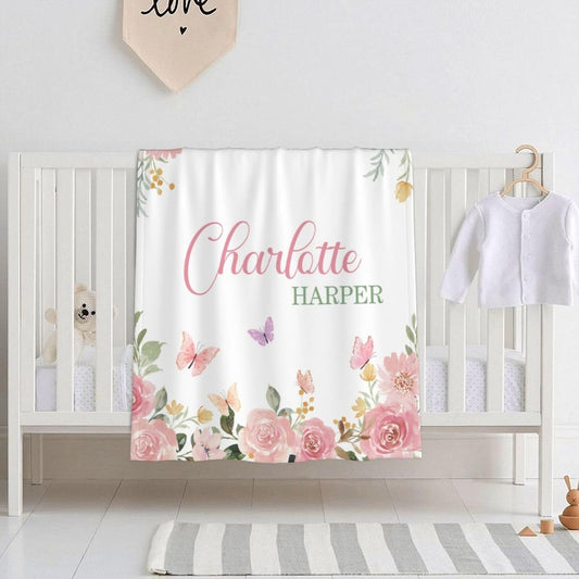 Personalized Baby Blankets for Girls | Custom Baby Blanket with Name for Kids | Pink Floral