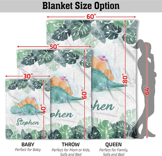 Personalized Baby Boy Blanket – Dinosaur with Crown & Name Print