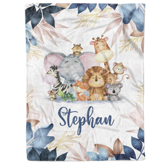 Personalized Safari Jungle Baby Blanket for Boys – Custom Name Gift